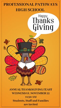 PPHS Annual Thanksgiving Feast, Wednesday, 11/22 @ 11:30AM